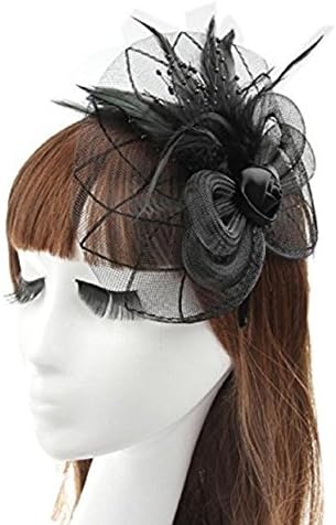 GOLIA Fashion Women's Fascinators Small Hairpin Feather Mesh Net Hat Headpieces (Black)