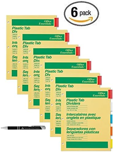 Value Bundle Avery Office Essentials Insertable Dividers, 5 Tab Multicolored, Includes Paper Inserts, with Bonus AdvantageOP Retractable Pen, (6)