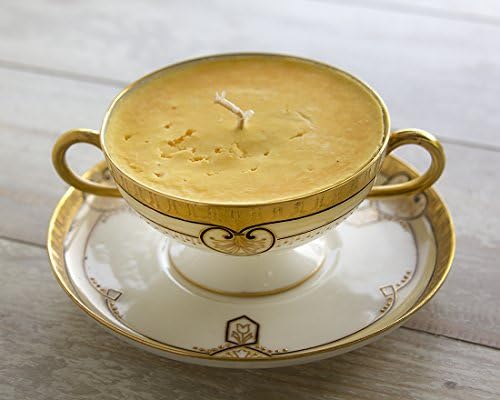 Teacup Candle - Vintage Limoges China Cup Gold and Black Art Deco Inspired Design and Sweet Orange Scented Soy Wax Candle
