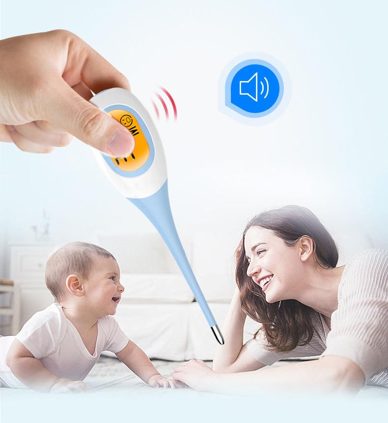 Termômetro Digital Flexível Clínico com Resultado Rápido em 8 Segundos, Visor LCD, Ponta Macia Impermeável, Medidor de Febre para Bebês, Crianças e Adultos, Alta Precisão e Alarme Sonoro (AZUL)