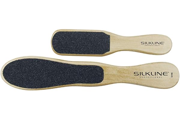 SILKLINE PROFESSIONAL Two-Sided Foot File with Oak Wood Handle - Full and Mini Size Duo
