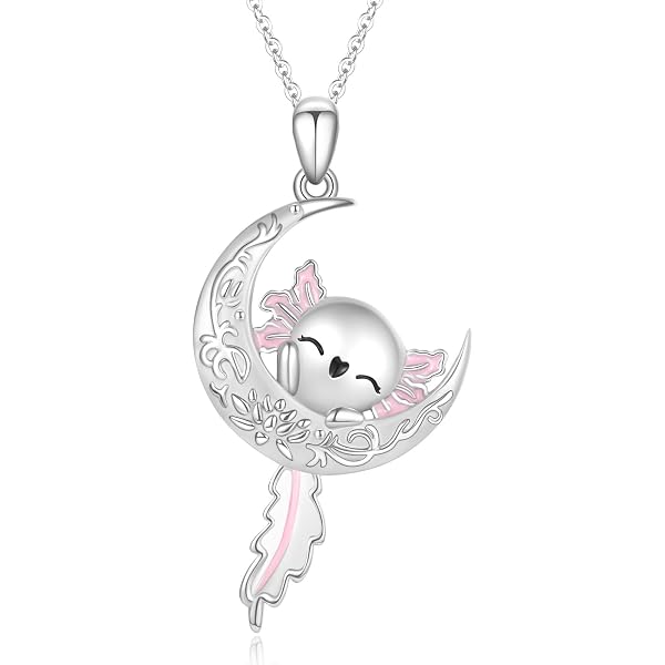 Collana in argento sterling Axolotl con axolotl muschio agata gioielli regalo per ragazze, Argento sterling, Agata