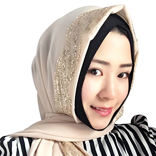 Zhengpin Scarf Muslim Headscarf Hijabs Cap for Women Long Shawl Gold Glitter