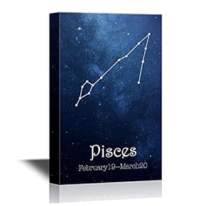 12 Zodiac Signs Constellation Canvas Wall Art - Pisces - Gallery Wrap Modern Home Art | Ready to Hang - 12x18 inches