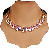 YERTTER Sparkle Full Rhinestone Choker Round Crystal Chain Necklace Earrings Set Crystal Statement Collar Clavicle Choker Necklace for Wedding Women