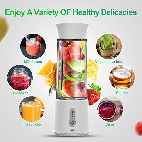 chalvh Portable Blender, 16.9 Oz Personal Blender for Shakes, Smoothie and Fruit Juice, Mini Personal Size Mixer with USB Rechargeable 6 Stainless Steel Blades, BPA Free 500ml Cup for travel-White