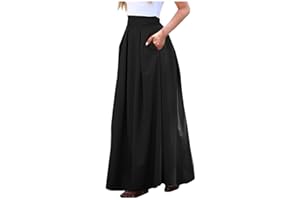 RUZIYOOG Womens 2023 Summer Casual Skirt Boho Elastic High Waist Pleated A-Line Flowy Swing Skirts Maxi Long Pocket Skirt