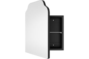 AGDULL Victorian-Style Recessed Bathroom Medicine Cabinet, Wood Wall Cabinet with 14''x18'' Curved Mirror, Bathroom Storage Cabinet, Black