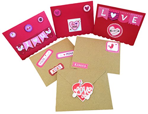 Valentine's Day Card Making Kit - Red Scalloped Edge Cards with Kraft Envelopes, 2 Sets of 3d Stickers and Black Pen (49 pc Bundle) - Thumbnail 2