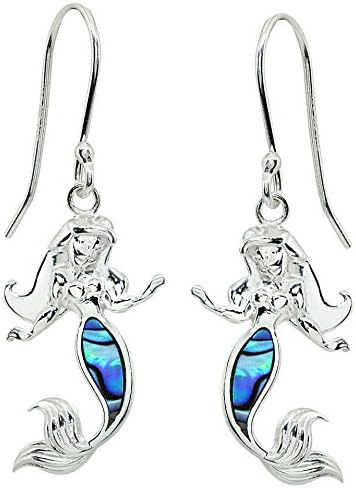 Beach Chic Boxed Abalone Mermaid Dangle Earrings Silver tone
