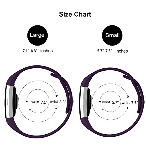 SWEES Silicone Bands Compatible Fitbit Charge 2, 3 Packs Sport Breathable Replacement Bands Women Men Small & Large (5.7" - 8.3"), Black, Grey, Navy Blue, Pink, White, Teal - Thumbnail 6