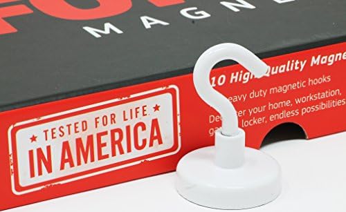 FORCE MAGNET Magnetic Hooks - 10 Magnetic Hooks, Heavy Duty Steep , Comes with BONUS No-Scratch Pads to Protect Your Surfaces. Ideal for Home, Kitchen, Workplace,Office, Garage, (White)