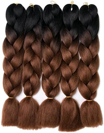 Lady CornerOmbre Braiding Hair 24inch Jumbo Braids High Temperature Fiber Synthetic Hair Extension 5pcs/Lot 100g/pc for Twist Braiding Hair (24inch(Pack of 5), Black-Brown)