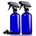 Empty Blue Glass Spray Bottles | 2 Pack 16 Oz Refillable Sprayer for Essential Oil | Water, Kitchen, Bath, Beauty, Hair, Cleaning | Durable Trigger Sprayer With Mist & Stream Modes & 2 Storage Caps