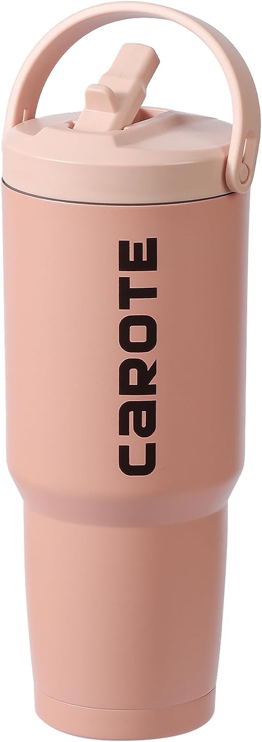 CAROTE Water Bottle with Straw, Stainless Steel Insulated Water Flask, Double Walled Vacuum Drink Flask for Hot Cold Drinks, Leak Proof, Sweat Free, 32oz, 960ml, Pink