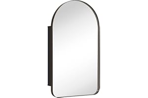 EGHOME Oil Rubbed Bronze Arched Recessed Bathroom Medicine Cabinet with Mirror Stainless Steel Metal Framed Rectangular Bathroom Cabinet with Mirror 16x28.3''