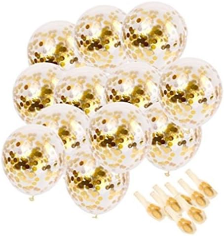 ThrillBox USA- 20 Pack Gold Confetti -Filled Transparent Balloons == 12 inch Quality Balloons with Large Golden Rounds for Party Decorations, Weddings, Proposals, Engagements, Birthdays