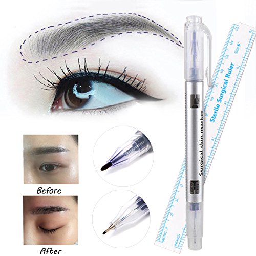 Skin Marker Pen,Double Ended Purple Ink Pen With Ruler, for Tattoo Piercing Permanent Makeup