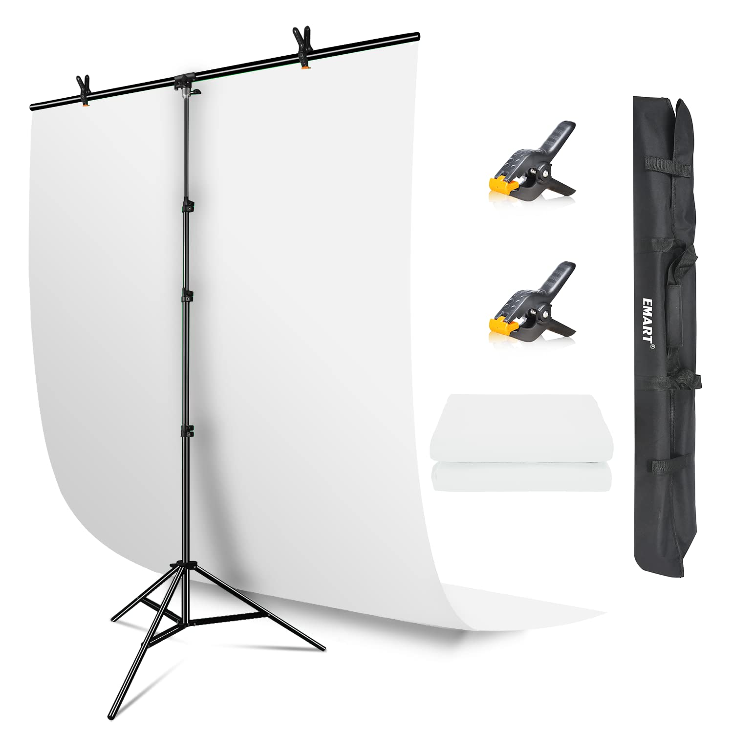 EMART White Backdrop with Stand, 1.5x2.0m(5x7ft) White Screen Photography Backdrop with 1.5x 2.6m(5x 8.5ft) T-Shape Background Support, Photo Studio Kit for Photoshoot Video Recording Party — image 1