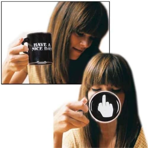 MyGoodiesDirect Have A Nice Day PRINT ON BOTH SIDES Black Coffee Mug Middle Finger FU Funny Gift
