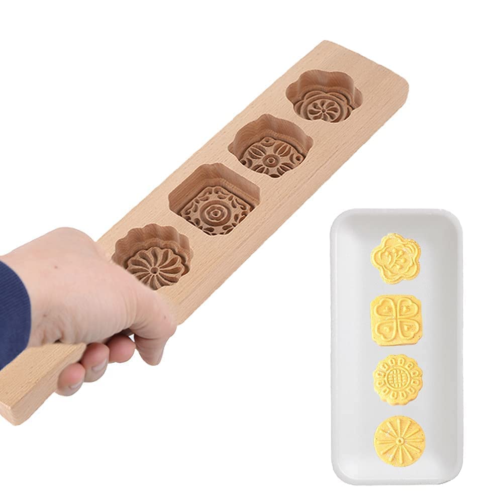 HERCHR Mooncake Press Tool Stamp Mold Multifunctional Bakingmold Decorating Topper Baking Tool Flower Round Square,13.8×2.8×1.2inch
