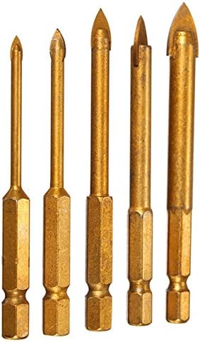 5pcs/set Titanium Coated Steel 45# Glass Drill Bits 3/4/6/8/10mm with Hex Shank for Ceramic Tile Marble Mirror&amp;Glass
