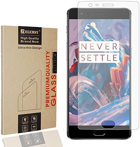 OnePlus 3T/OnePlus 3 Screen Protector, ELEMSY Tempered Glass Screen Protector - 0.2mm Ultra Thin 2.5D Round Edges High Clarity 9H Screen Hardness Anti-fingerprints Glass Protector for OnePlus 3T