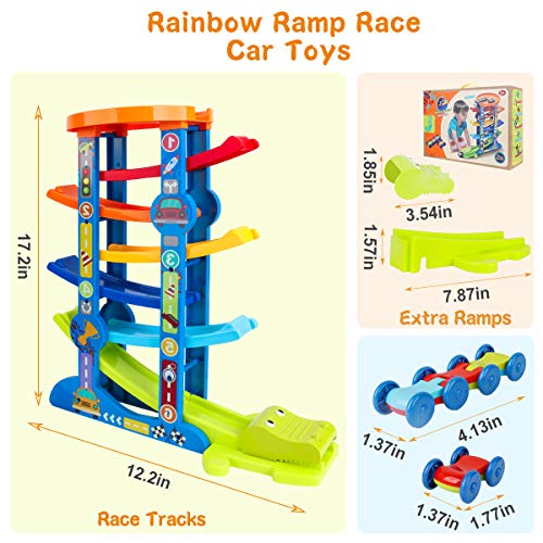 LOYO Toddler Car Ramp Toys Car Race Tracks for Toddlers with 10 Mini