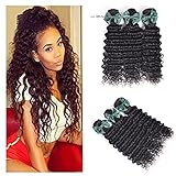 Luduna 8a Deep Wave 3 Bundles Unprocessed Brazilian Virgin Human Hair Extensions Mixed Length (10 12 14, Natural Color) …