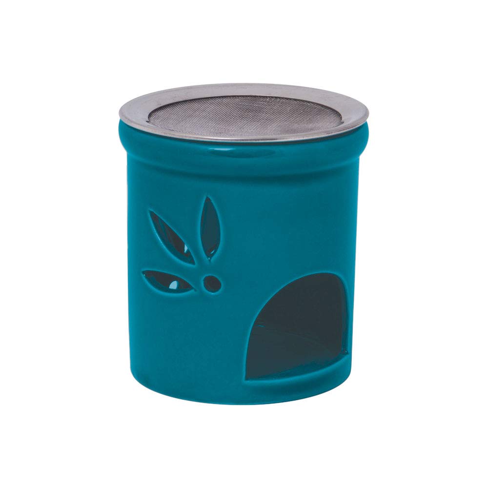 Bitto Duo Incense Burner for Loose or Liquid Incense, in Green with Ceramic Dish and Stainless-Steel Sieve, Height 11 cm, Diam. 9 cm