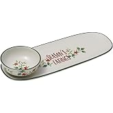 Pfaltzgraff Winterberry Season's Greetings Serving Tray with Dip Bowl, 2 Piece, Multicolored