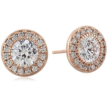 Amazon Collection Platinum or Gold Plated Swarovski Zirconia Halo Stud Earrings