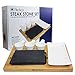 Cooking Stone - Complete Set Lava Hot Steak Stone Plate and Cold Lava Rock Hibachi Grilling Stone w Ceramic Side Dishes and Bamboo Platter