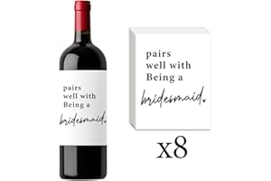 FBCCZEY 8 Pcs Bridesmaid Wine Labels, Bridesmaid Maid of Honor Proposal Gifts Bridal Shower Gifts, Will You Be My Bridesmaid Wine Bottle Stickers, Pairs Well with being a Bridesmaid Wine Bottle Labels