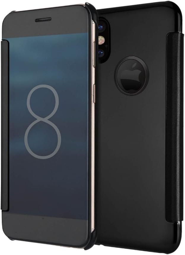 iPhone X Case, Mirror Clear View Window Flip PC Hard Case Cover for iPhone X (2017) 5.8inch TOXZOA(Black)