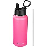 YEBTS Life Insulated Water Bottle With Straw,32 oz Vacuum Insulated Stainless Steel Sports Water Flask,Keeps Cold and Hot,Metal Water Bottle Wide Mouth for Gym Travel Camping (Peach pink)