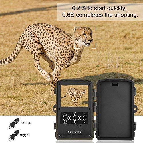 BYbrutek Trail Camera, 16MP 1080P Full HD Deer Hunting Game Camera, 0.2S Motion Activated Wildlife Camera with 46 PCS 850nm IR LEDs Night Vision up to 65ft, 2.4\