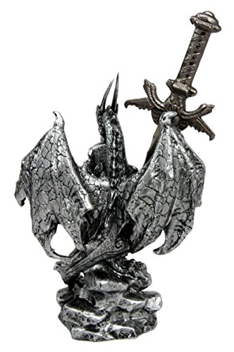 image for Atlantic Collectibles Legendary Silver Dragon With Onyx Crystal Heart 