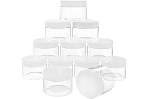 AQSXO 4 oz Plastic Pot Jars Round Clear Leak Proof Plastic Cosmetic Container Jars with White Lids for Cosmetic, Lotion, Cream, Eye shadow, 12 Pcs.