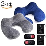 Inflatable Travel Pillow 2 Set, Neck Pillow Set with Ear Plugs, Eye Mask & Bag