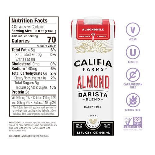 Califia Farms Original Almond Barista Blend Almond Milk 32 Oz (Pack