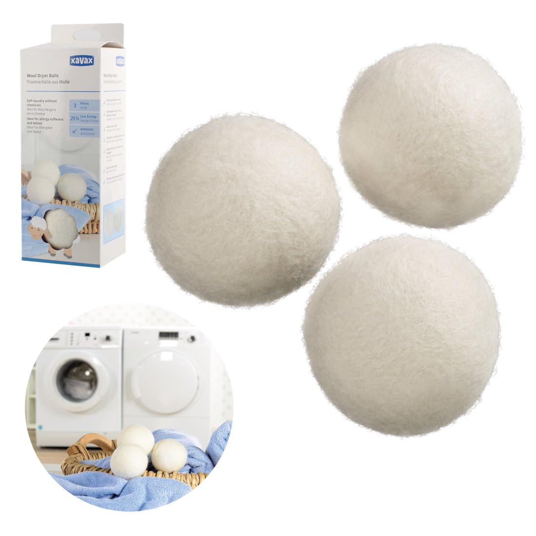 Hama Xavax Wool Dryer Balls - White Set of 3 Pieces
