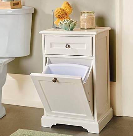 Wood Trash Can Cabinet With Drawer White Amazon Co Uk Kitchen