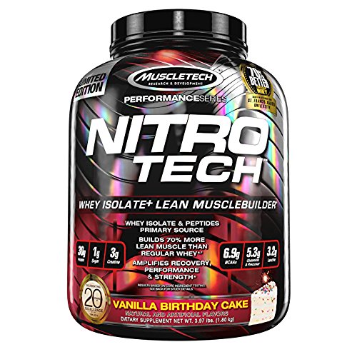 MuscleTech Nitro-Tech Protein Powder, Vanilla Birthday Cake, 4 Pound