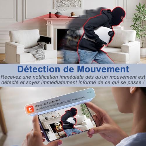 Yadayuki Caméra Cachée WiFi 2.4/5G,HD 1080P Caméra Espion, Mini Camera Espion sans Fil avec Détection de Mouvement/Enregistrement en Boucle ＆Consultation à Distance