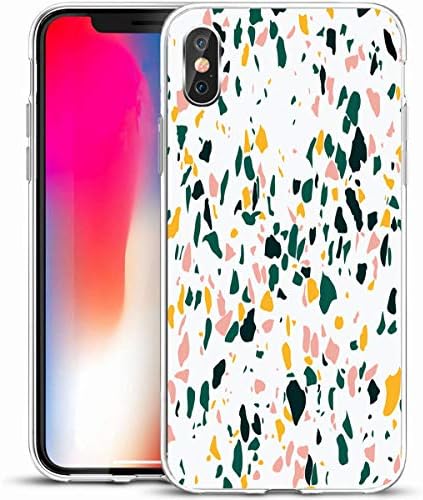 Melyti Custom Phone Case Cover for iPhone X/XS 5.8",Style Green Abstract Terrazzo Marble Floor Pattern Modern Interi Granite Stone Jesmonite Pink Design,Anti-Scratch Soft Rubber Gel/TPU