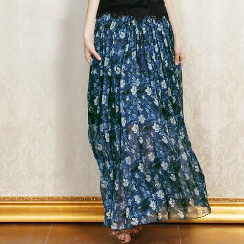 Amazon レディース 半身スカート ロングスカート 女性用 シルク カラー プリント ヨーロッパ フェミニン エレガント 上品 きれいめ フィット おしゃれ ファッション モダン ブルー M Muchu スカート 通販