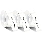 D30 White Label Tapes 12mm x 40mm (0.47 x 1.57 Inches) Thermal Sticker Paper Black on White Laminated Office Labeling Tape Replacement, 3 Rolls