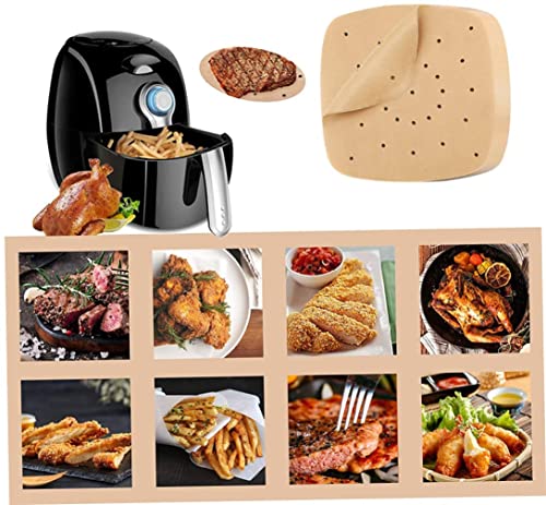 Air Fryer Parchment Paper Liners Air Fryer Disposable Liners Square Perforated Parchment Paper Sheets for Air Fryer ,Non-Stick Baking Paper for Air Fryers, Steamers, Cake Pan (8.5 inch 100 PCS)