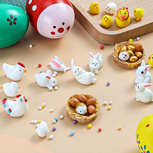Shindel 35PCS Easter Mini Figurines, Mini Easter Bunny Chick, Garden Miniature Figurines Collection Playset for Easter Day